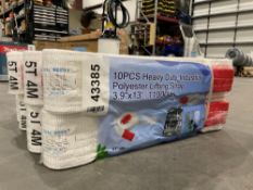 UNUSED HEAVY DUTY INDUSTRIAL POLYESTER LIFTING STRAP, 10PCS, APPROX 4in X 13FT, 1100LBS