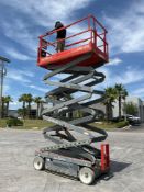 SKYJACK SCISSOR JACK MODEL SJ 4632; ELECTRIC POWERED; APPROX HEIGHT 32 FT,LOW HRS SHOWING, BUILT IN