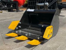 UNUSED BUCKET WITH TEETH ATTACHMENT FOR MINI EXCAVATOR, APPROX 15in
