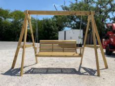 ADIRONDACK OUTDOOR HANGINGBENCH SWING WITH A-FRAME STAND, APPROX 135in W x 60in L x 80in T
