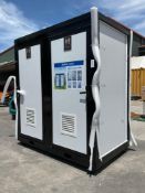 UNUSED DOUBLE STALL PORTABLE BATHROOM , SINK, TOILET, TOILET PAPER HOLDER, LIGHTS, APPROX 47 W x 79