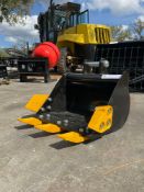 UNUSED BUCKET WITH TEETH ATTACHMENT FOR MINI EXCAVATOR, APPROX 15in