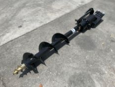 UNUSED AUGER DRIVE W/ AUGER AND HOSE FOR MINI EXCAVATOR, AUGER APPROX 8in DIA