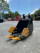 UNUSED MINI BUCKET WITH TEETH ATTACHMENT FOR MINI EXCAVATOR, APPROX 8in