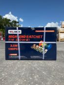 UNUSED 3.5 M HIGH END RATCHET TIE DOWNS, APPROX 100 PCS