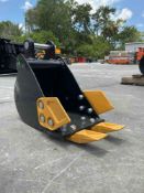 UNUSED MINI BUCKET WITH TEETH ATTACHMENT FOR MINI EXCAVATOR, APPROX 8in