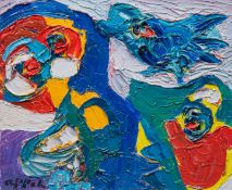 Karel Appel (1921-2006), Composition with a Blue Bird, oil on canvas 38 x 46 cm. (14.96 x 18.10 in.)