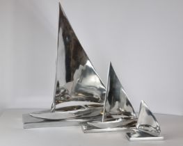 Set of Three Metal Yachts