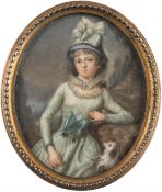 Jean-Baptiste Augustin: Bildnis einer Dame mit Hündchen; Rückseite: Herrenbildnis