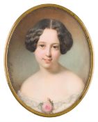 Georg Raab: Bildnis einer jungen Frau mit Rose am Kleid