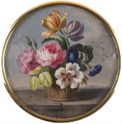 Anton Hartinger: Blumenkorb auf Steinmauer
