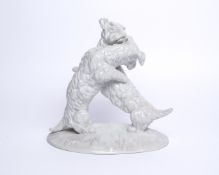 Porzellangruppe, "Spielende Hunde", KPM Berlin, Weißporzellan, zwei Schnauzer auf ovalem Sockel, Mo