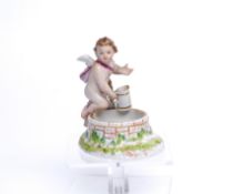 Gewürzschälchen, "Amor am Brunnen", KPM Berlin, Anfang 19. Jh., polychrom und goldstaffiert, im Bru