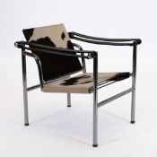 Sessel, in der Art LC1 von Le Corbusier, Signet "Originale Dimensione", Italien, Stahlrohrgestellt 