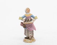Paar Figuren aus "Cris de Paris", Meissen, 1. Wahl, Schwertermarke, Fischverkäuferin, H. 14 cm und 