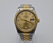 Rolex Datejust 36 Herren Armbanduhr. Ref 16233 Champagner-Zifferblatt mit Diamanten.