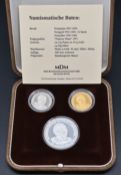 3 Adenauer Medaillen, 1992, Gold, Platin, Silber