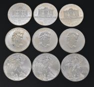 9 x 1 Unze (Kanada, Österreich, USA) Silbermünzen, 2011