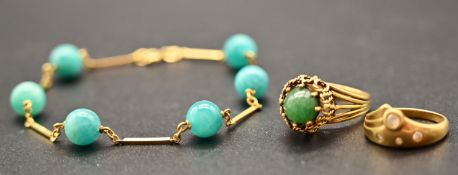 14K Konvolut: 2 Ringe und 1 Armband