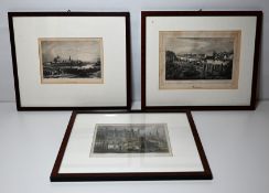 Konvolut aus drei Stahlstichen, um 1850.