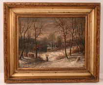 Jakob Hoffmann (1852 - 1903) - Winterlandschaft mit Holz sammelnder Frau