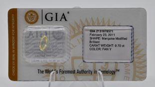 Loser Diamant, Marquise, 0,70 ct Fancy Yellow, eingeschweißt, mit Zertifikat