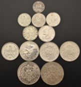 12 tlg Münzen Konvolut - Deutsches Kaiserreich ½ - 1 - 2 - 5 Mark