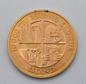 Island 10000 Kronen, 1974, Goldmünze