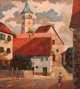 R.J.Kroll - Ortsansicht mit Kirchturm (XX)