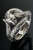 Roberto Cavalli Edelstahl „Schlangen“ Armspange mit schwarzen Glasaugen Cabochons, Italien, sign., 