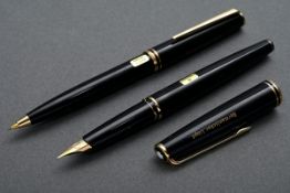 2 Montblanc "Classic" Schreibgeräte: Füllfederhalter mit Gelbgold 585 Feder (L. 13,8cm) und Drehble