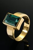 Zeitloser Gelbgold 900 Ring mit grünem Verdelith Turmalin im Treppenschliff (ca. 3.5ct), 9,3g, Gr. 