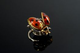 Gelb- und Weißgold 750 Marienkäfer Pin mit Transluzid Emaille Flügeln und Brillant (ca. 0.10ct/VSI/