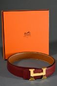 Hermès Wendegürtel "Constance", dunkelrotes/braunes Box-Kalbsleder mit goldfarbener "H"-Schließe, L