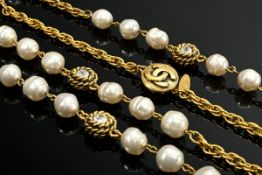 Lange Chanel Vintage Kette aus vergoldeten gedrehten Ketten, 10 Kordelelementen mit Strasssteinen u