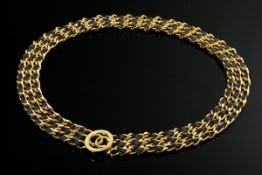 Chanel Vintage Gürtel aus drei vergoldeten Kettenreihen mit schwarzem Leder und CC Logoschließe, L.