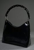 Gucci Bamboo Lackleder Tasche mit schwarz lackiertem Holz Henkel und silberfarbener Hardware, Fach 