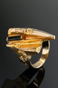 Lapponia Gelbgold 585 Ring in abstrakter Façon mit Verdelith Turmalin Kristall, 10,8g, Gr. 57