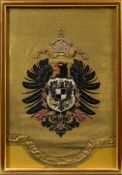 Gerahmte zweidimensionale Posamentenstickerei „Reichsadler mit Kaiserkrone“, um 1900, 80x56,4cm