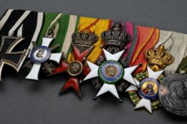 Ordensspange: Eisernes Kreuz 1813/1914, Sachsen Albrechtsorden Ritterkreuz 2. Klasse mit Schwertern