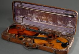 Geigenkonvolut mit Französischer Violine im Doppelkoffer, bestehend aus 1 Violinendoppelkoffer, 1 u