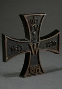 Patriotischer Bronze Briefbeschwerer "Eisernes Kreuz 1813-1870-1914 FW", 11x11cm
