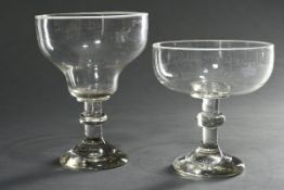 2 Diverse Berliner Weisse Gläser mit Milchglas Lippenrand und Eichstrich "0,3l", H. 17/20,5cm, Gebr