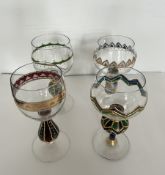 Nagel, Paul (1925-2016) Vier Weingläser, Prunkglas handbemalt, 17 cm Höhe, Vier Stück. 