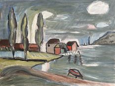 Faller, Rüdiger, (1942-2022), "Am Hinterhorn - Hemmenhofen - Haus Stern", Öl auf Malkarton.