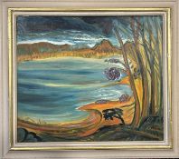 Faller, Rüdiger (1942-2022), "Blick von der Mettnau Richtung Moos/Höri sowie Hohentwiel und Hohenst