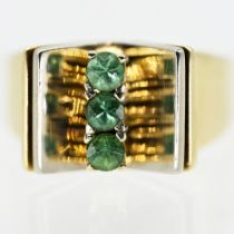 Avant-garde ring with 3 green gemstones, goldsmith’s work, 1970s