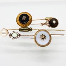 Five different tie pins, 19th century