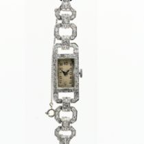 Art Déco ladies’ bracelet watch with approx. 100 diamonds, total approx. 1.2 ct, circa 1925-35