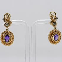 Pair of clip earrings with amethyst and rose-cut diamonds, marriage, circa 1900 and 20th century